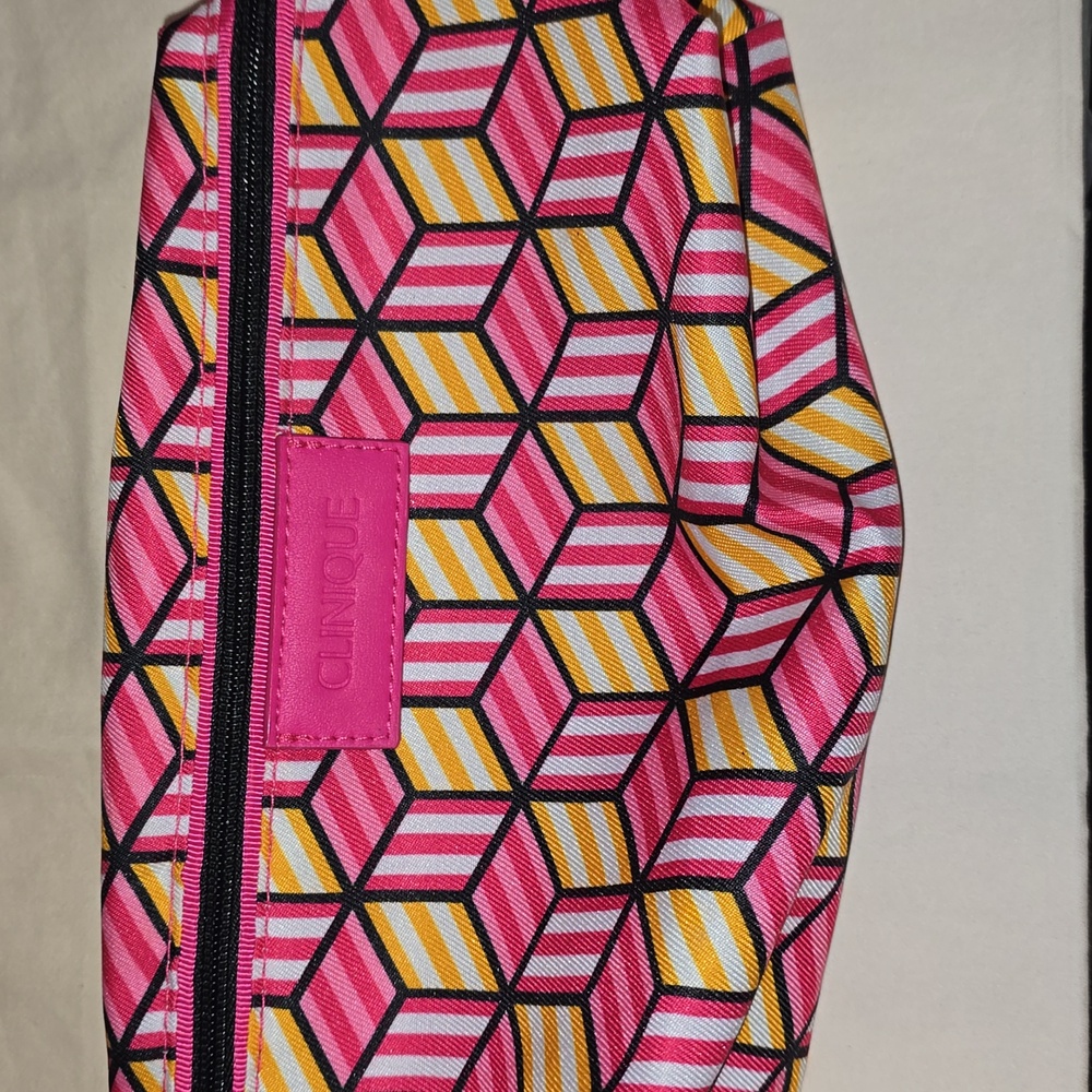Clinique Pink‎ and Yellow Geometric Cosmetic Bag